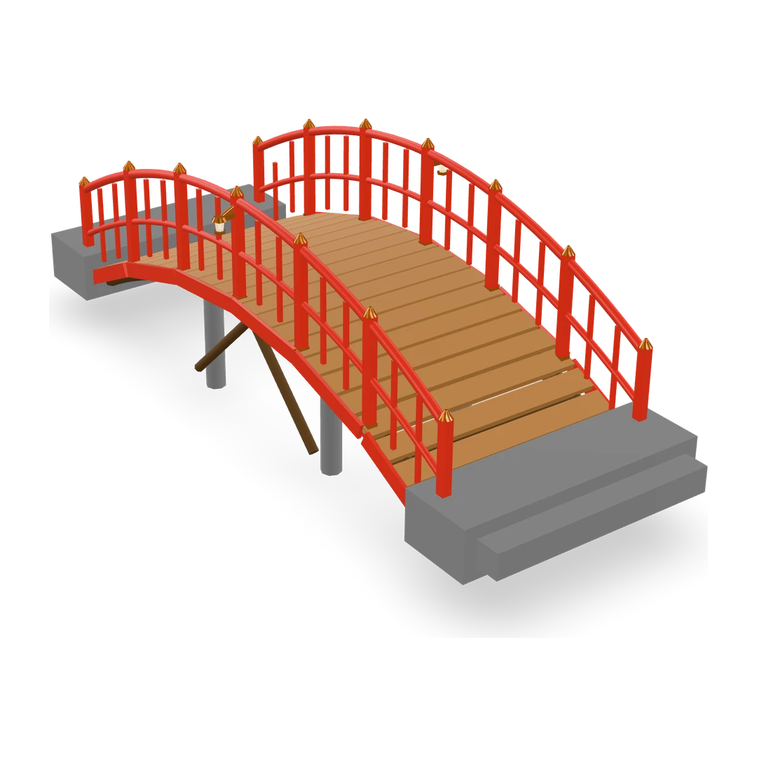 Kiln-forged vermilion arched moat bridge, grade B, game-ready