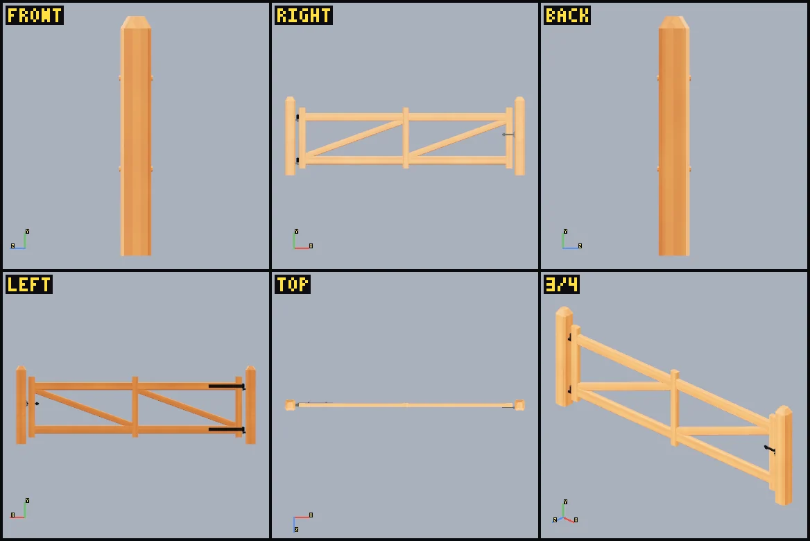 Six rendered review views of fence-gate.