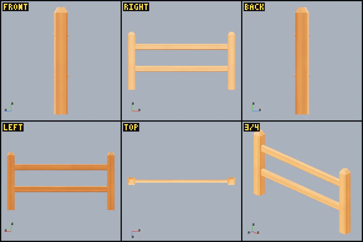 Six rendered review views of fence-straight.