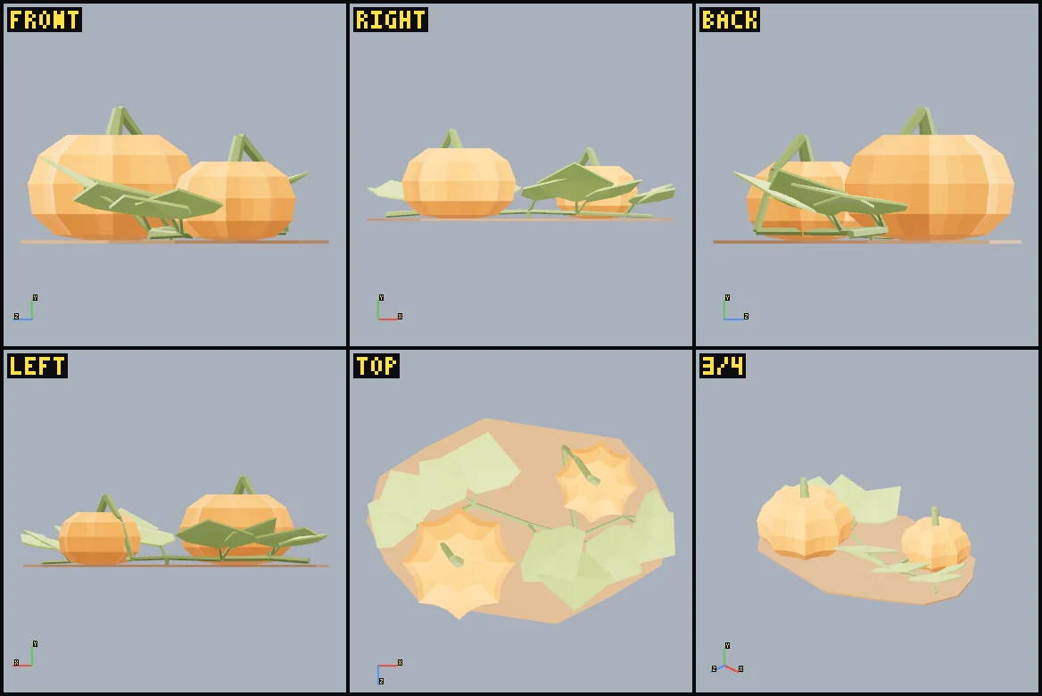 Six rendered review views of Pumpkin plant.