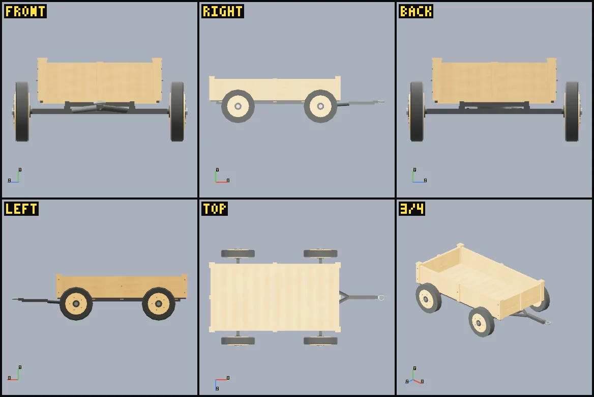 Six rendered review views of Trailer (Shapes & Seasons Farm Pack).