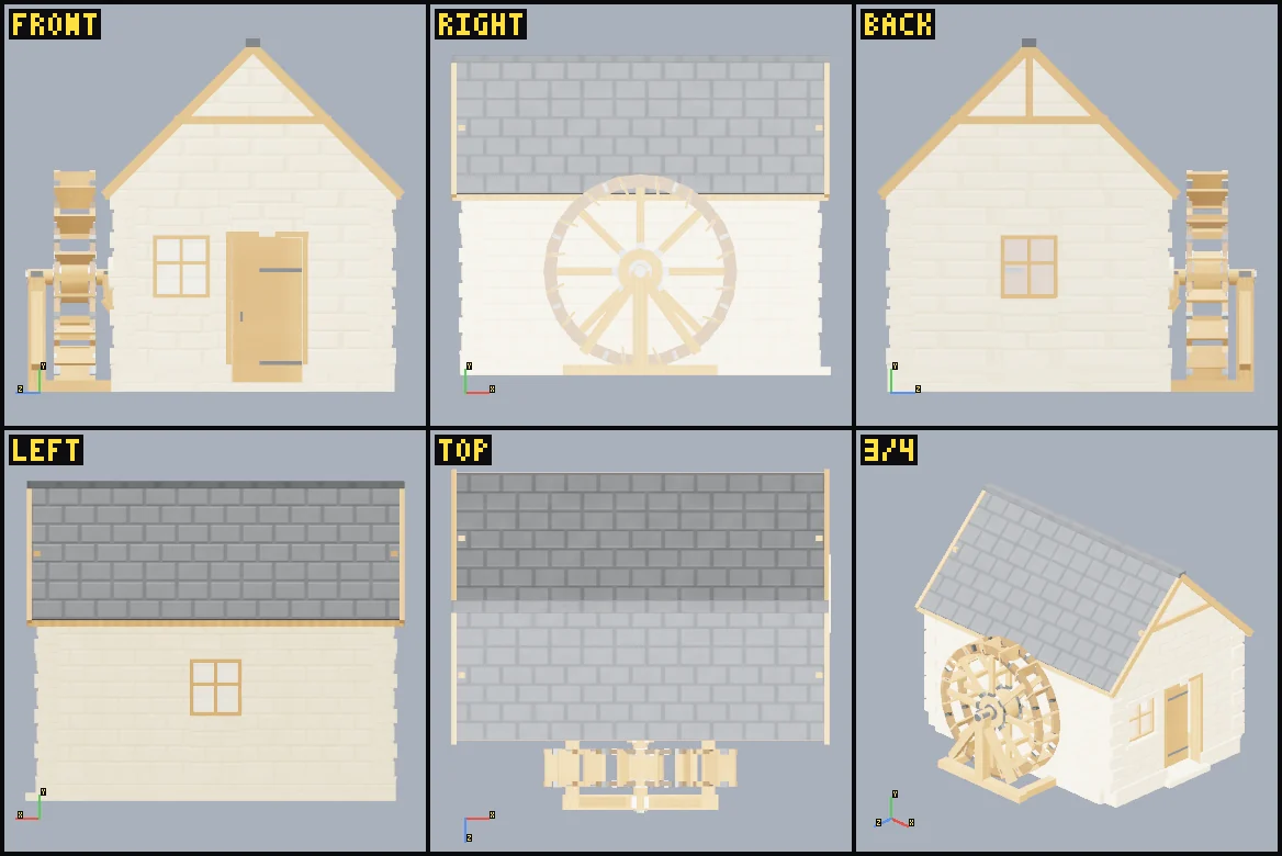 Six rendered review views of Watermill.