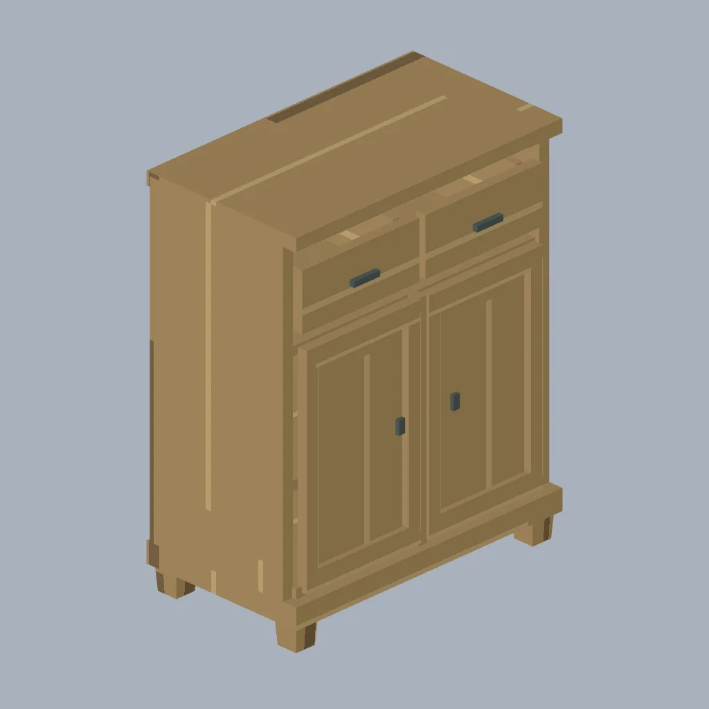 Original fitted PSX cabin furnishing with procedural pixel textures.