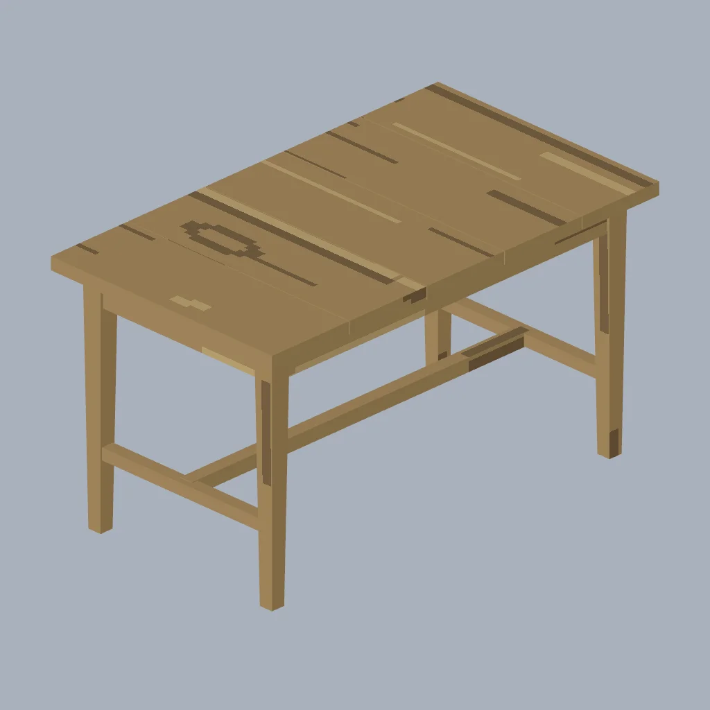Original fitted PSX cabin furnishing with procedural pixel textures.