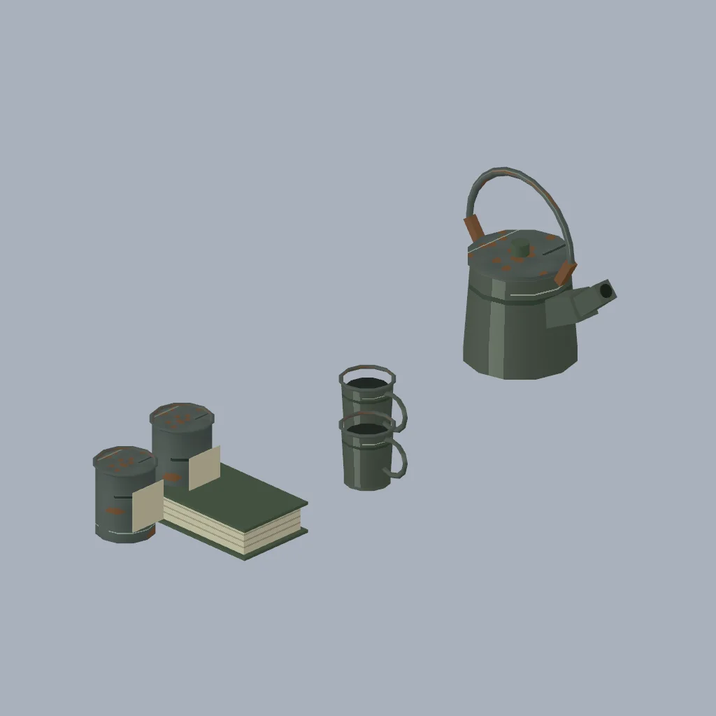 Original fitted PSX cabin furnishing with procedural pixel textures.