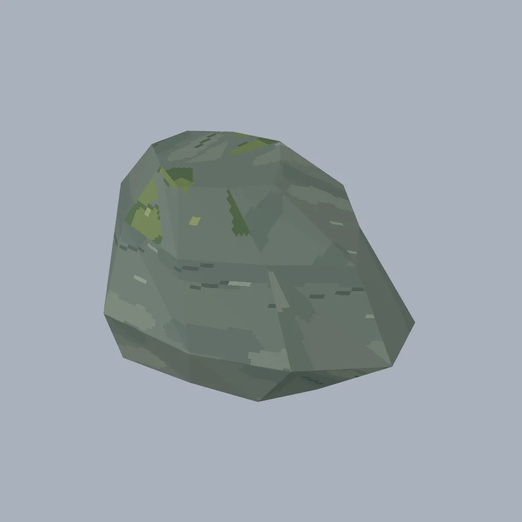 Asymmetric stone with a restrained slate palette, directional fractures and small moss patches. Original procedural pixel texture.