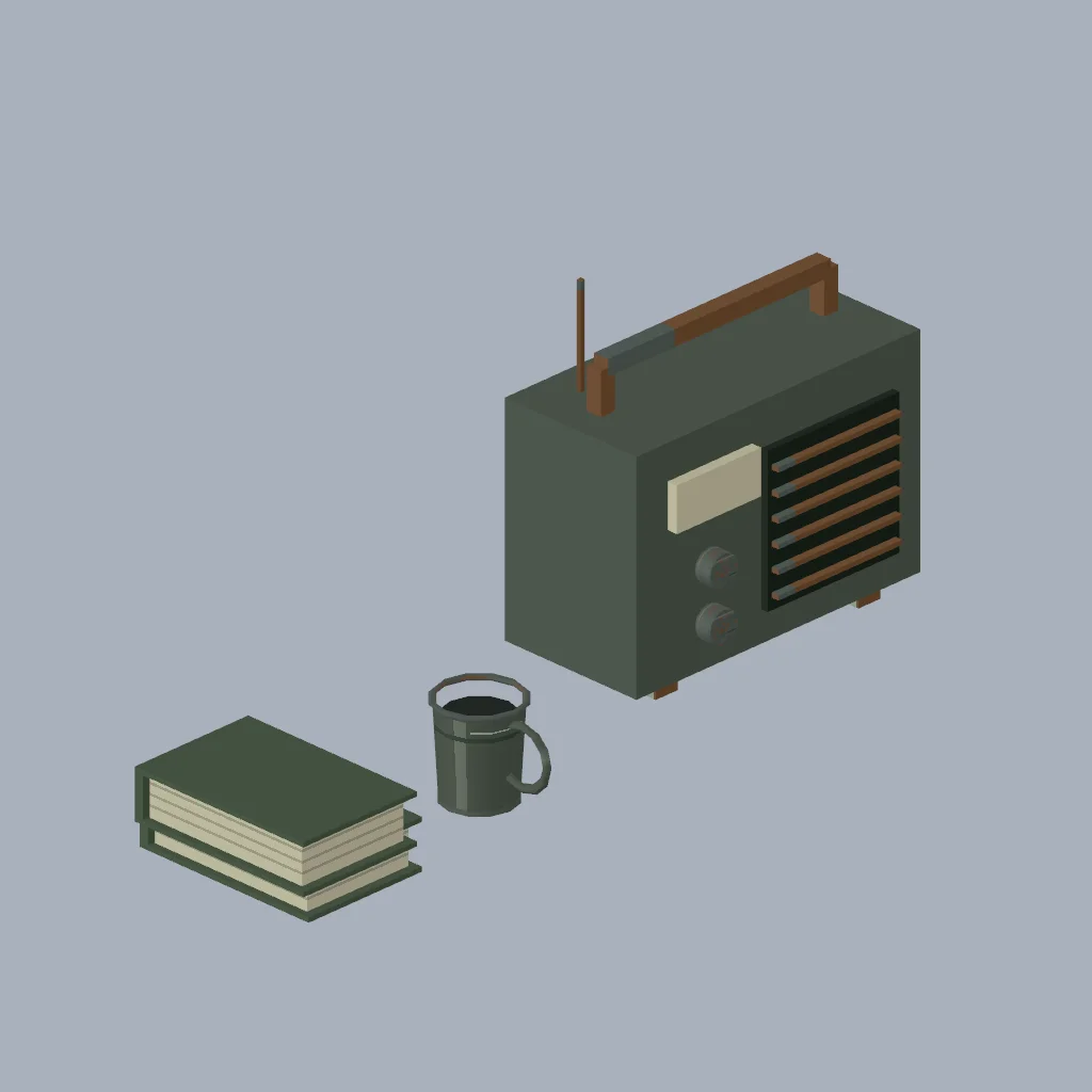 Original fitted PSX cabin furnishing with procedural pixel textures.