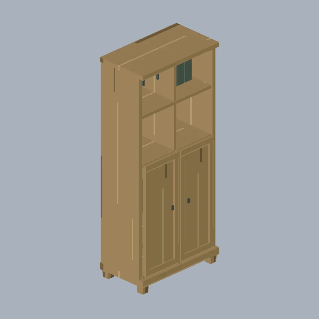 Original fitted PSX cabin furnishing with procedural pixel textures.