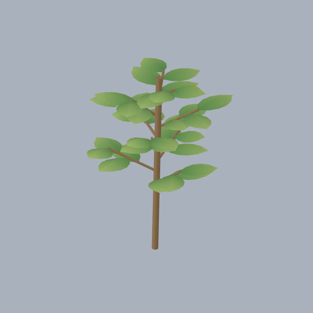 A young jungle tree whose leaf blades bend in Holodeck’s wind.