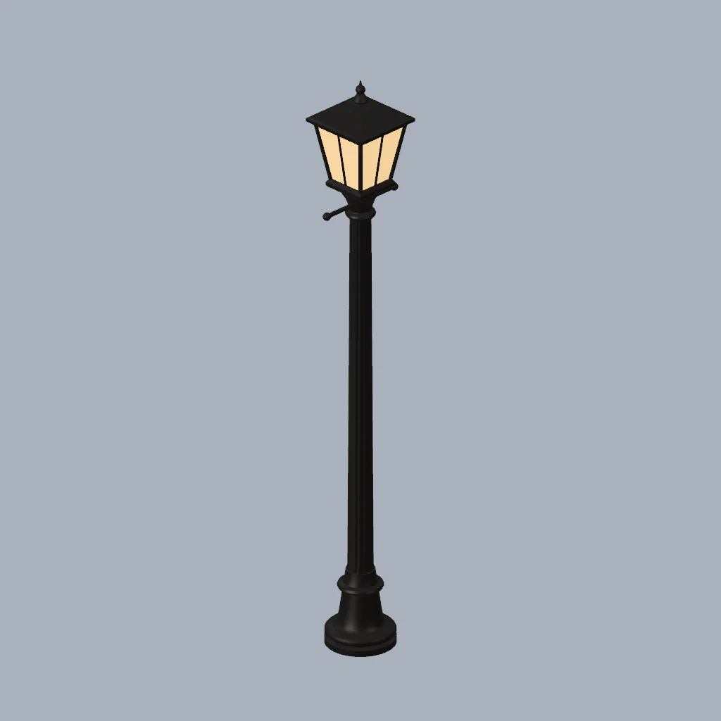 A fluted iron post with a warm glazed lantern.