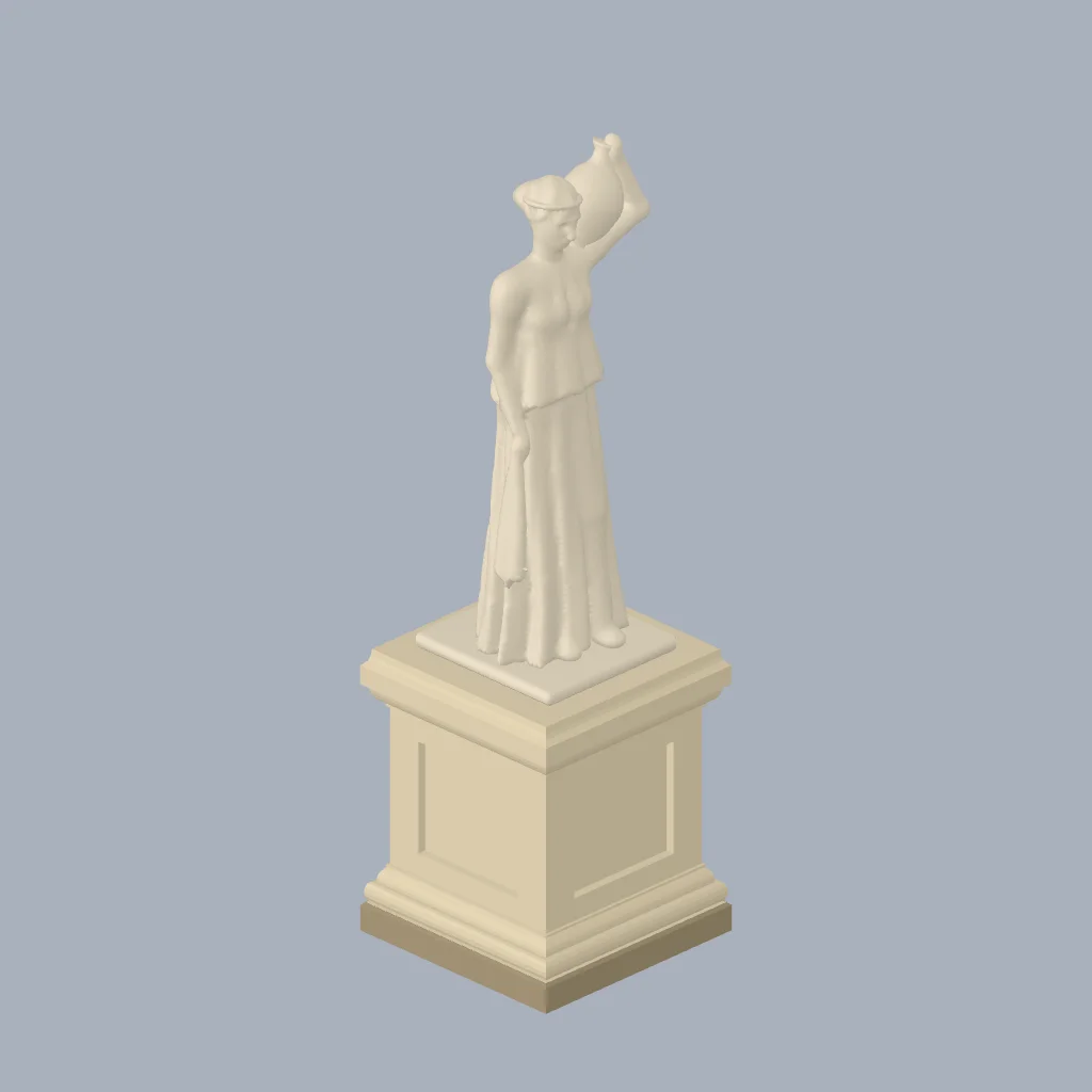 A draped water-bearer carrying a hydria, on a moulded limestone plinth.