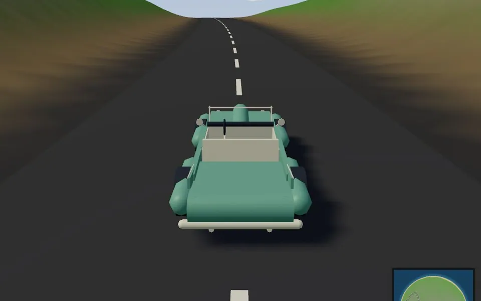 Kiln Island gameplay with a car driving down a generated island road