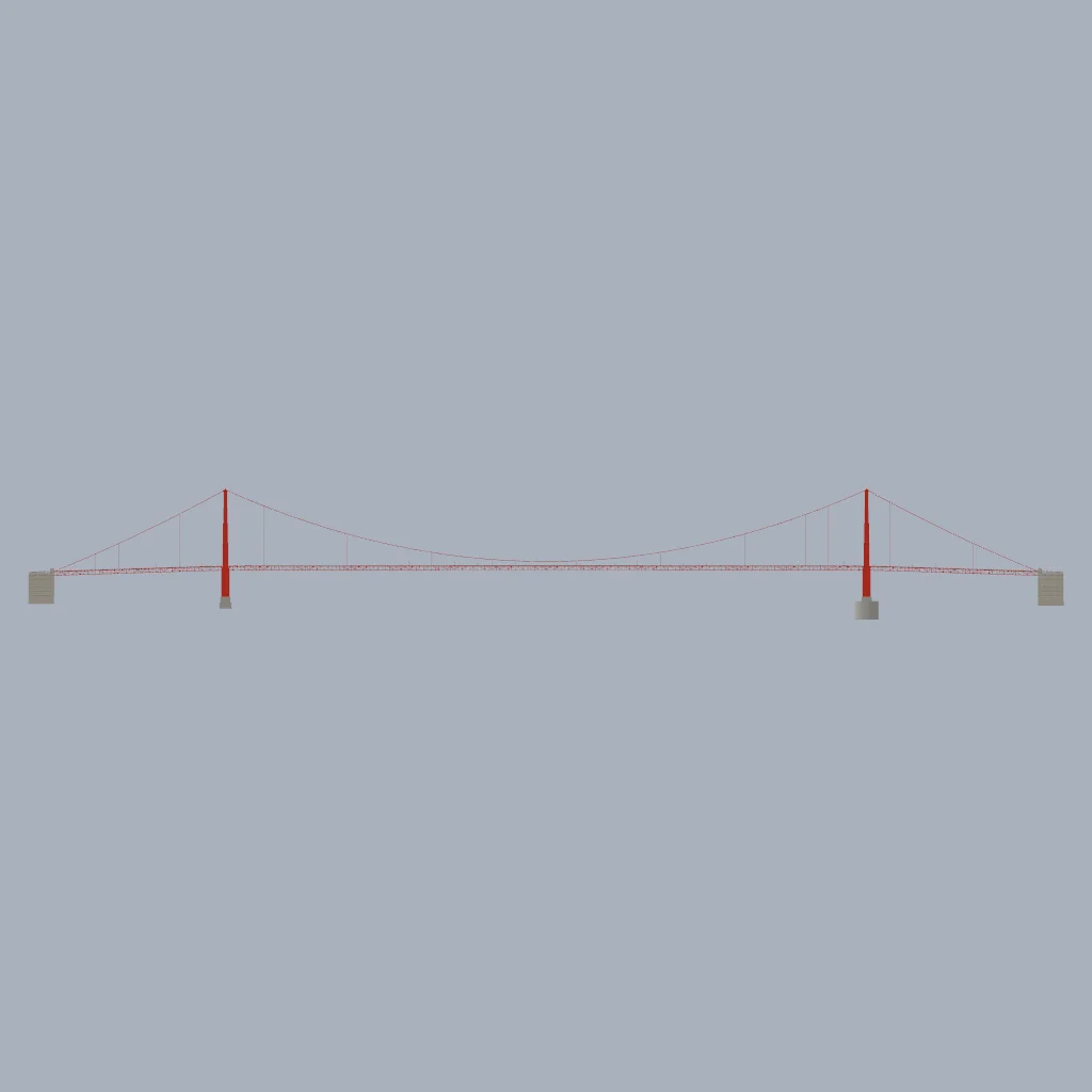 Golden Gate Bridge in side elevation, the full span between both anchorages.